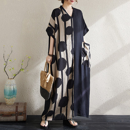 Women's Cotton Linen V-Neck Long Dress