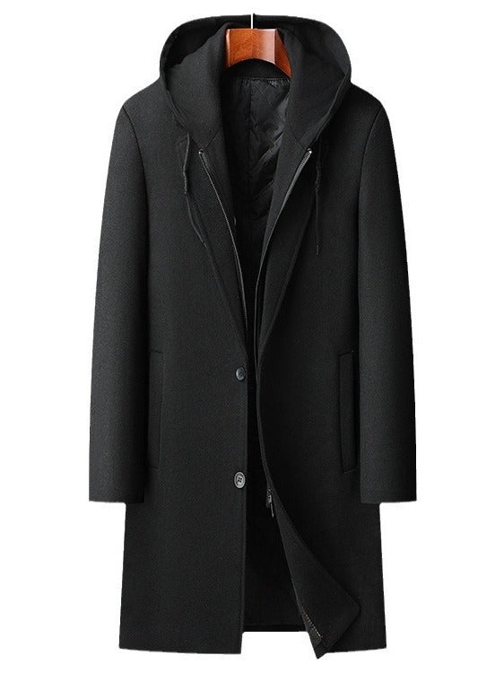 Men's hooded woolen coat