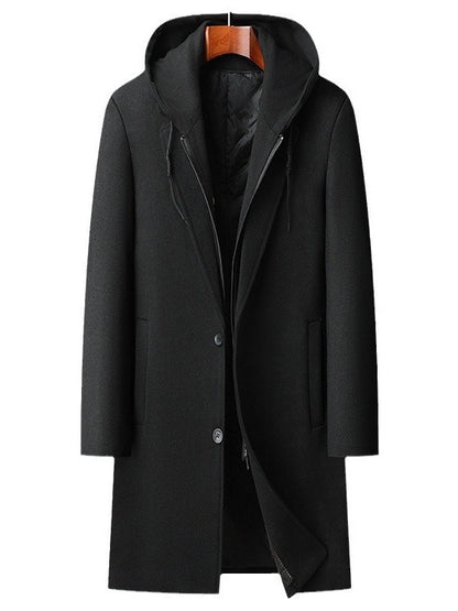 Men's hooded woolen coat