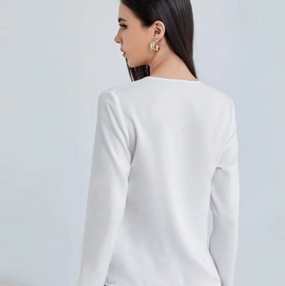 Women's Satin V-Neck Long Sleeve Shirt