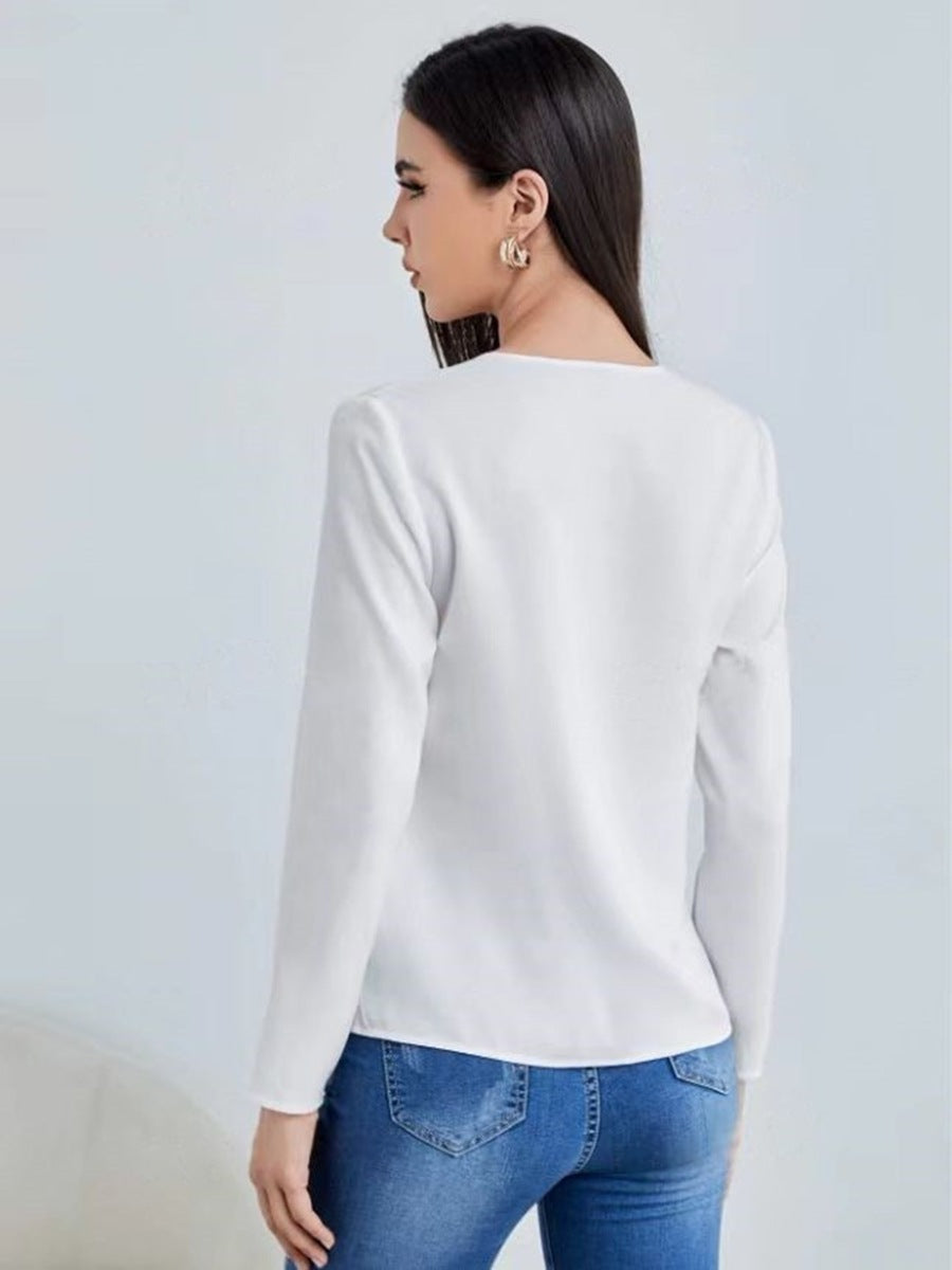 Women's Satin V-Neck Long Sleeve Shirt