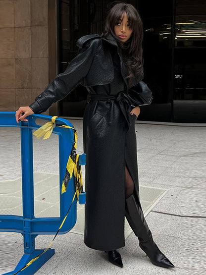 Long textured leather windbreaker