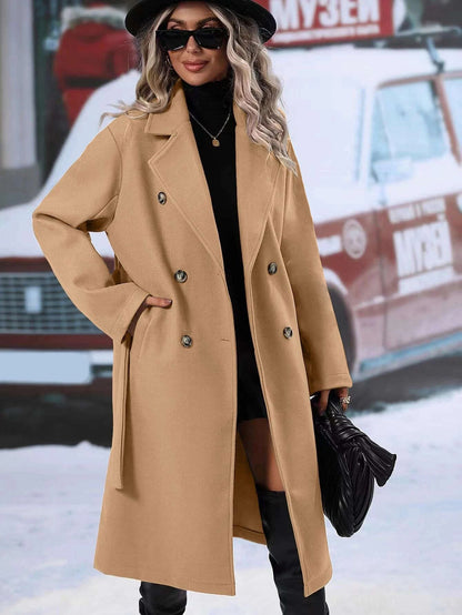 Women's Woolen Double-Breasted Long Coat