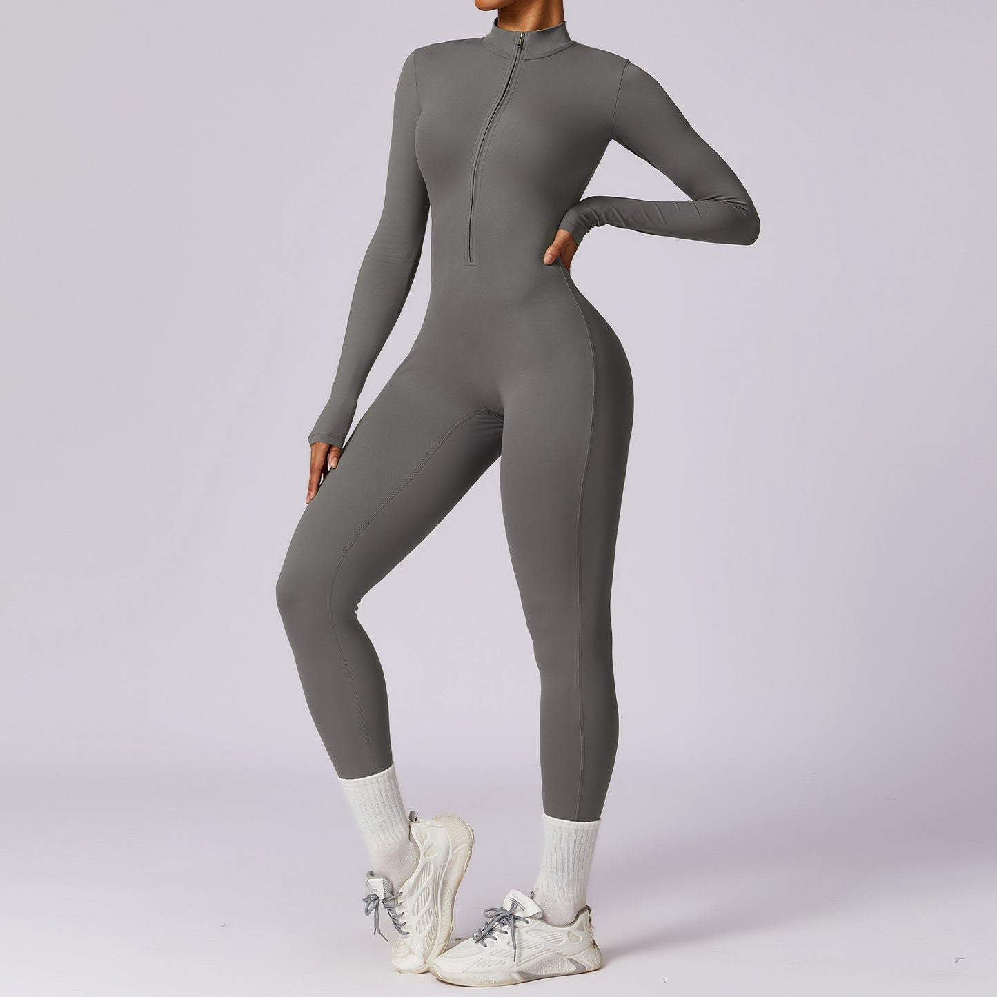 Zipper Naked Long-sleeved Yoga One-piece Suit