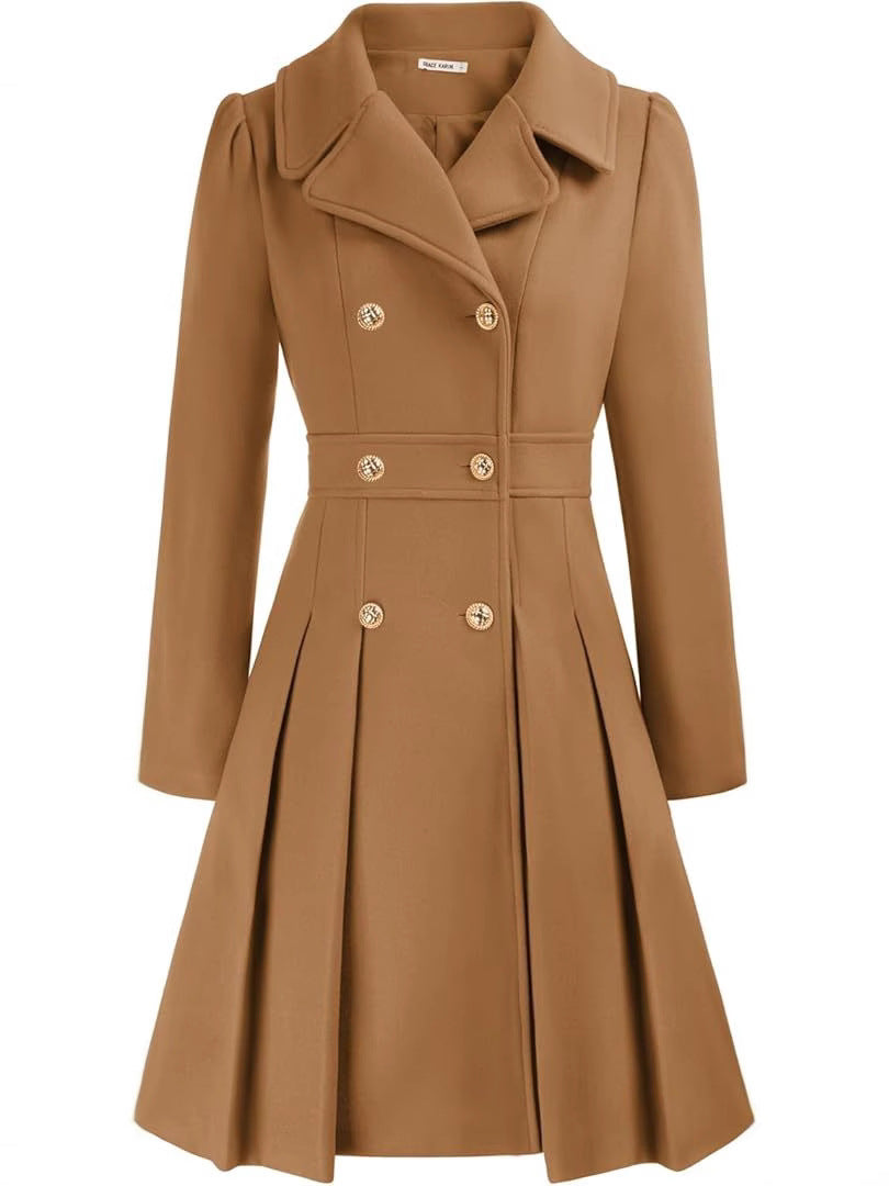 Notch Lapel Double-Breasted Thick A-Shaped Pea Coat With Flap Pocket Pantss And Lining