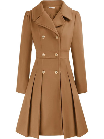 Notch Lapel Double-Breasted Thick A-Shaped Pea Coat With Flap Pocket Pantss And Lining