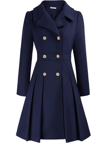 Notch Lapel Double-Breasted Thick A-Shaped Pea Coat With Flap Pocket Pantss And Lining