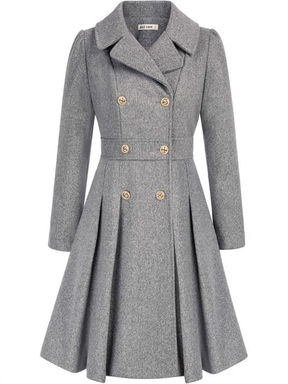 Notch Lapel Double-Breasted Thick A-Shaped Pea Coat With Flap Pocket Pantss And Lining