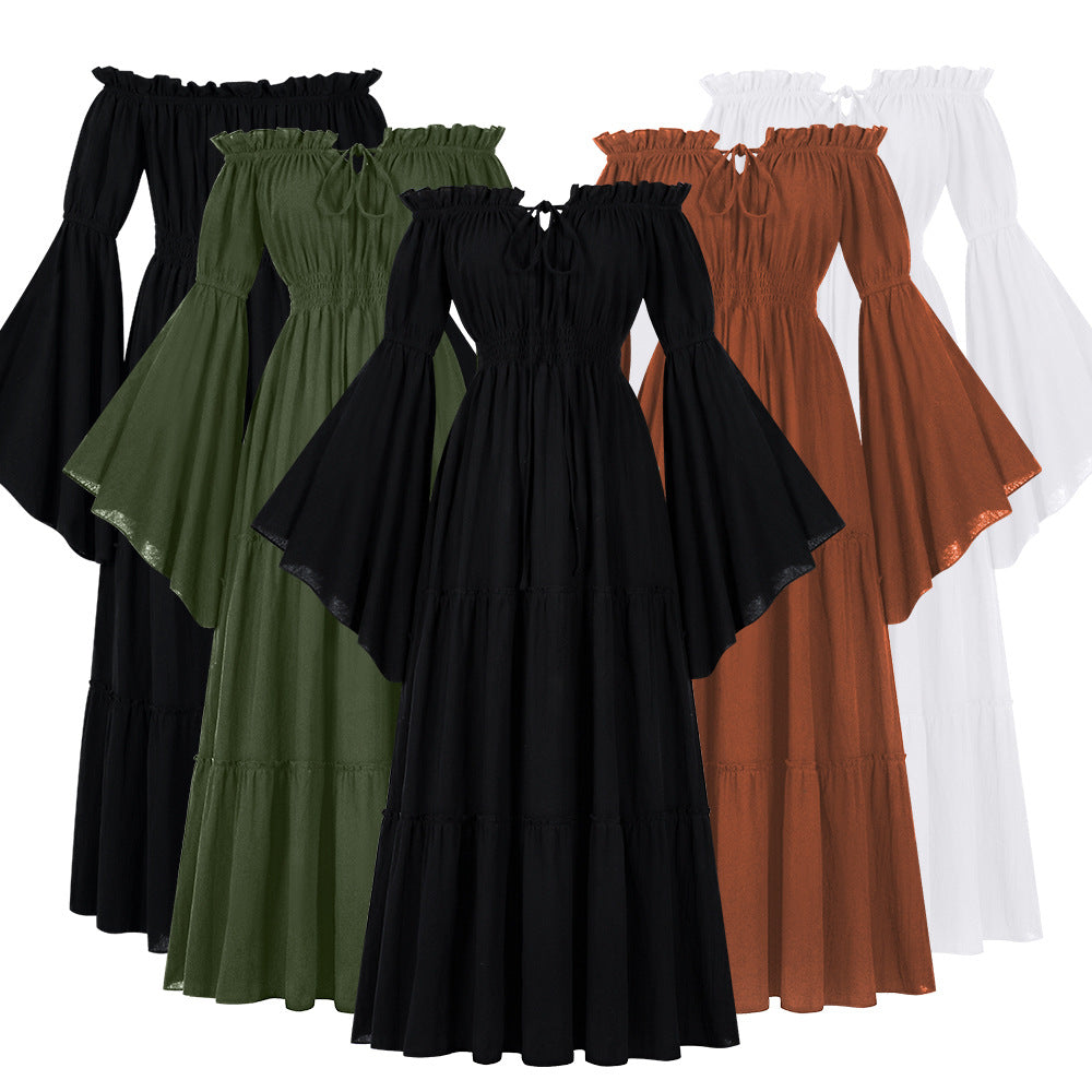 Christmas Clothing Medieval Retro Palace Wear Women&#039;s Dress One Shoulder Bell Sleeve Waist