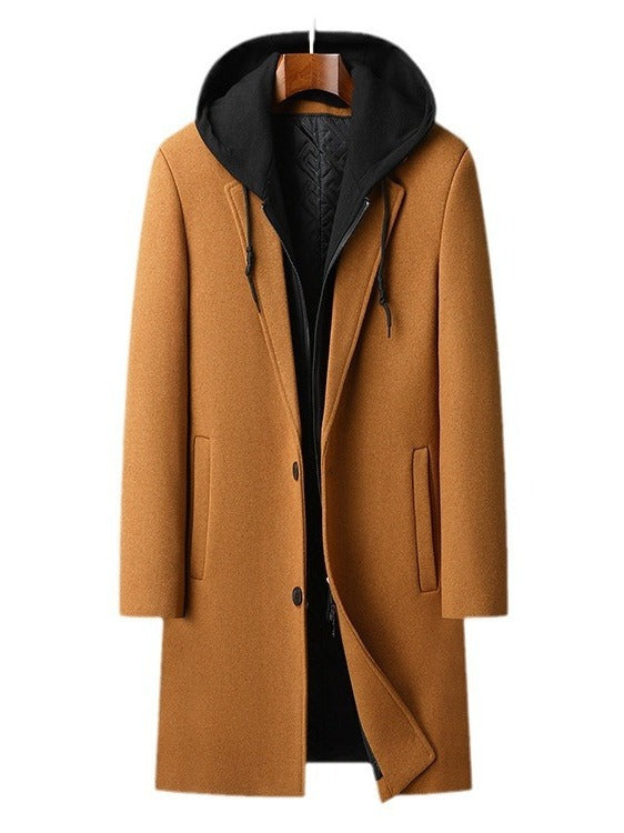 Men's hooded woolen coat