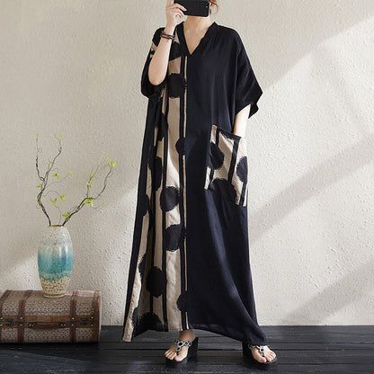 Women's Cotton Linen V-Neck Long Dress