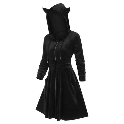 Gothic Hooded Velvet Dress for Women