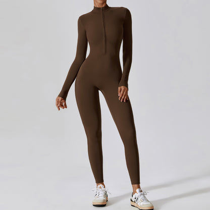 Zipper Naked Long-sleeved Yoga One-piece Suit