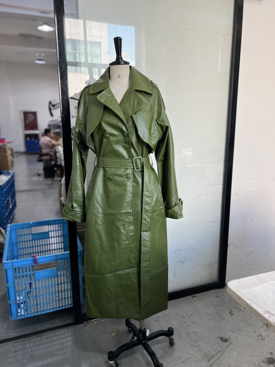 Long textured leather windbreaker