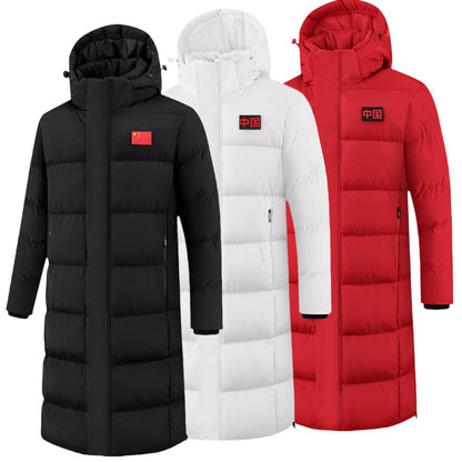 Long down-filled cotton jacket for men and women, children's soccer team training uniform coat