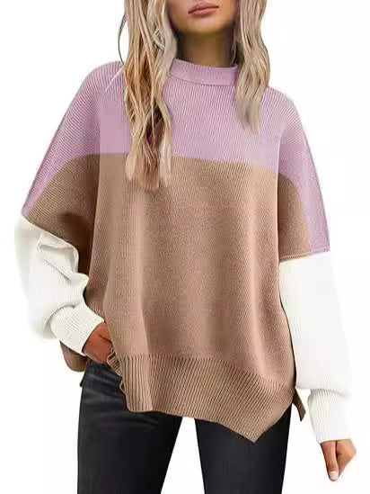 Round-neck batwing long-sleeved sweater