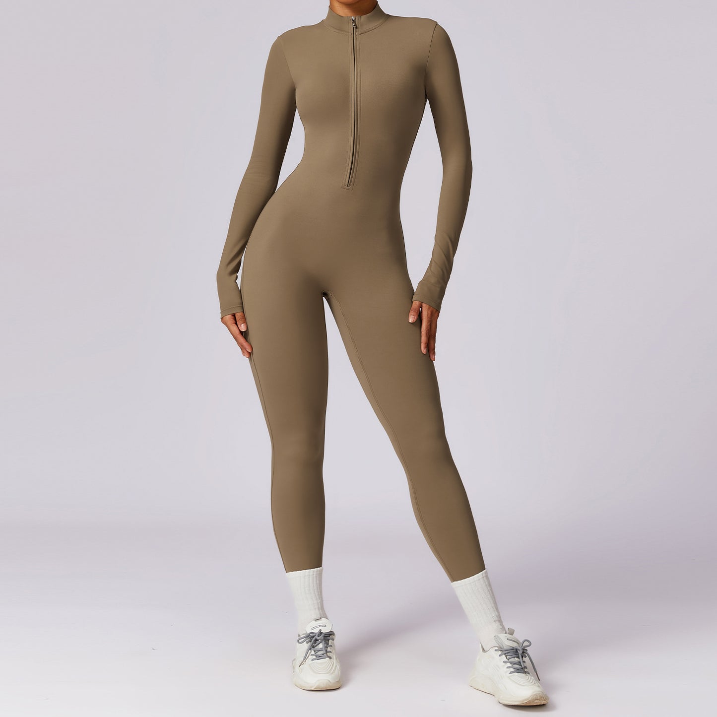 Zipper Naked Long-sleeved Yoga One-piece Suit
