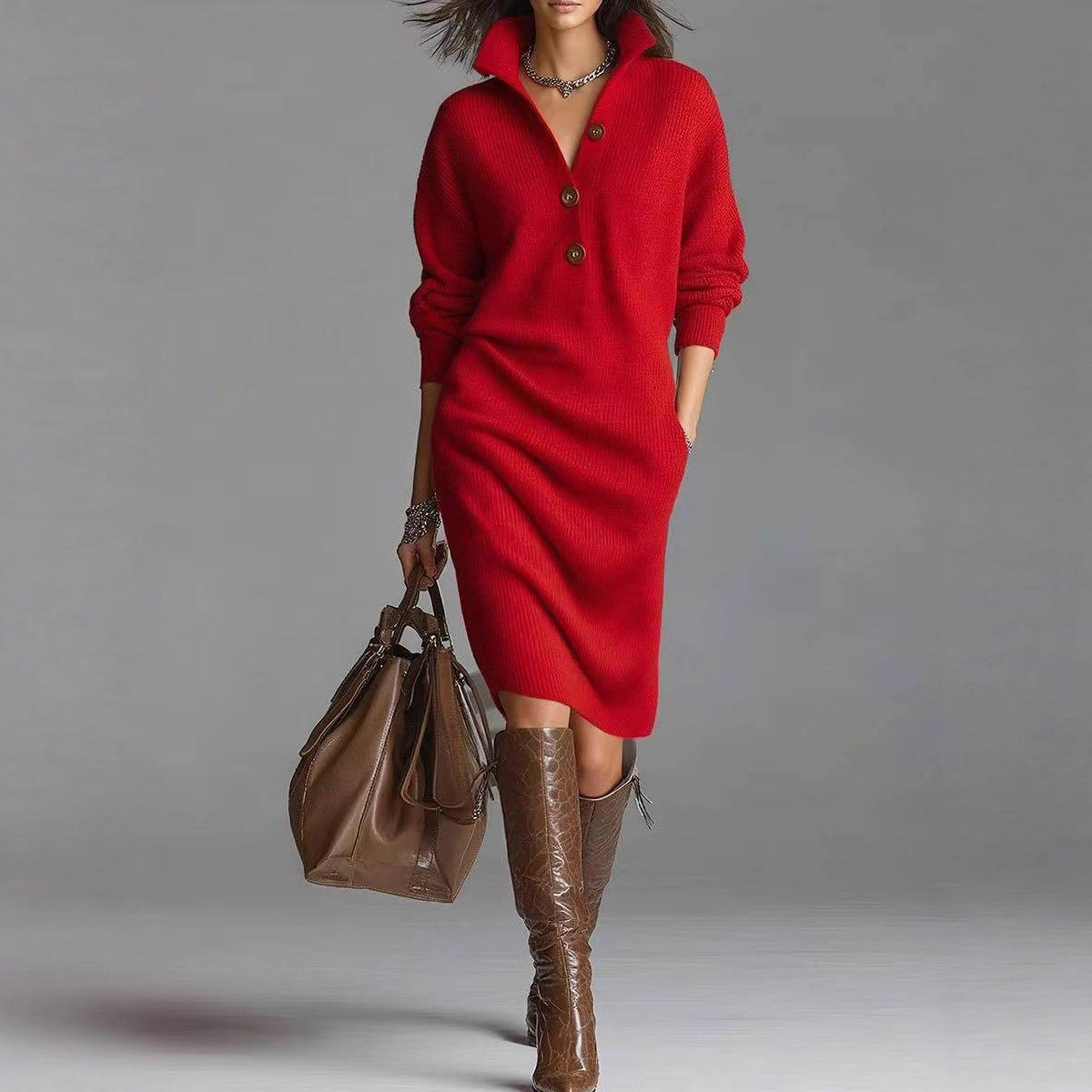 Knee-length sweater dress