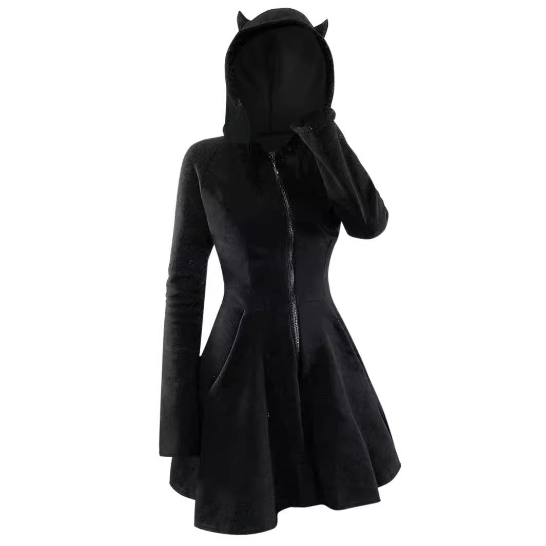 Gothic Hooded Velvet Dress for Women