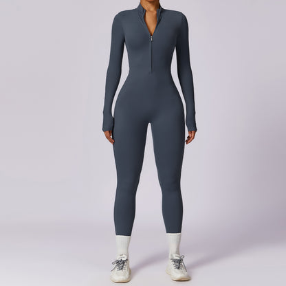 Zipper Naked Long-sleeved Yoga One-piece Suit