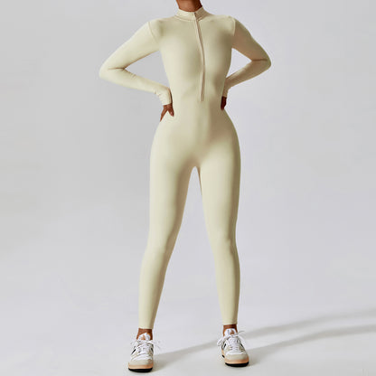 Zipper Naked Long-sleeved Yoga One-piece Suit