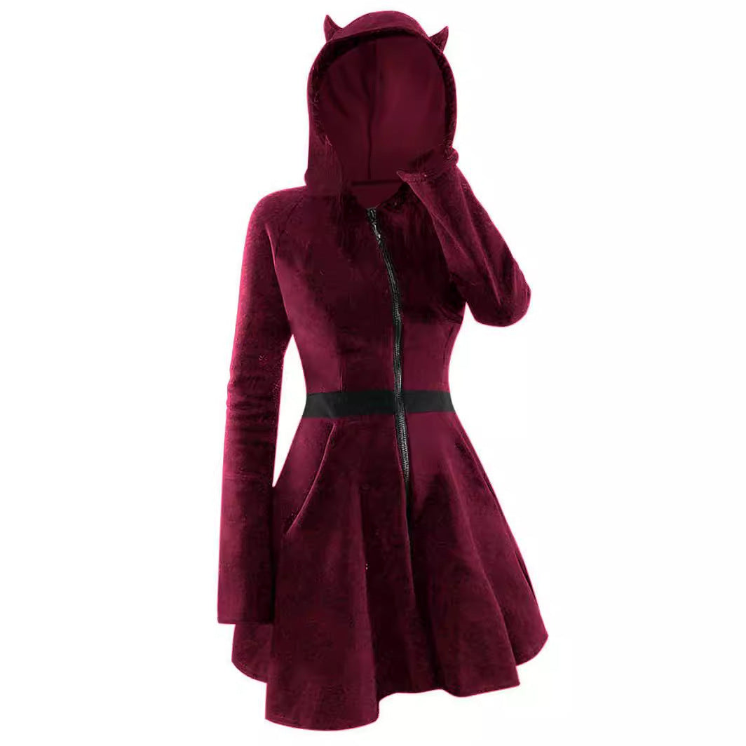 Gothic Hooded Velvet Dress for Women