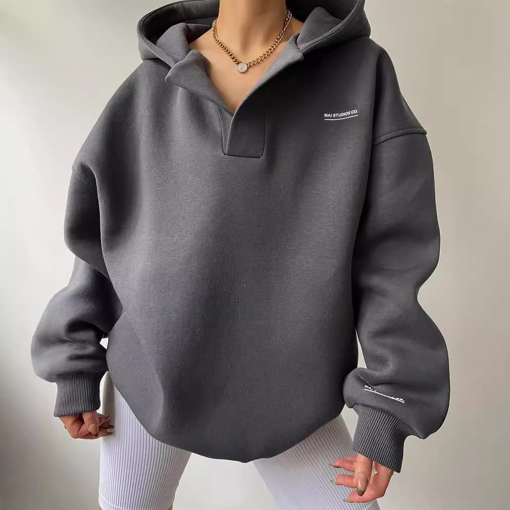 Thick-fabric hooded long-sleeved versatile hoodie
