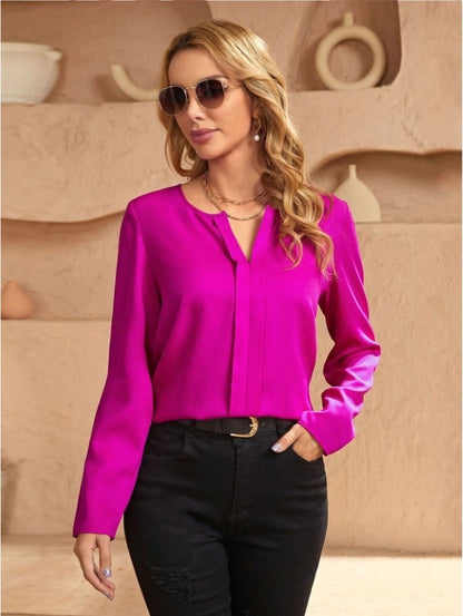 Women's Satin V-Neck Long Sleeve Shirt