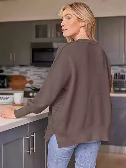 Round-neck batwing long-sleeved sweater