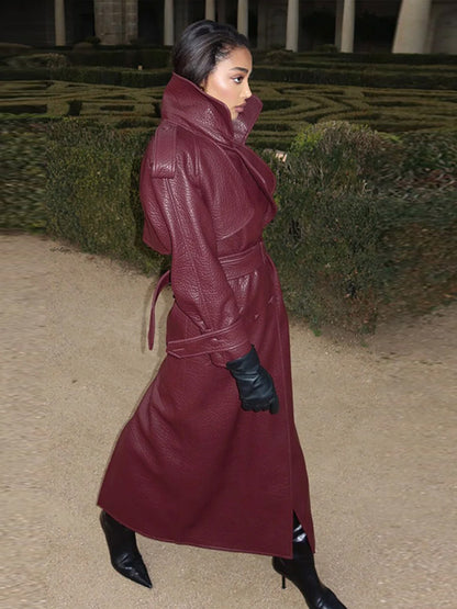 Long textured leather windbreaker