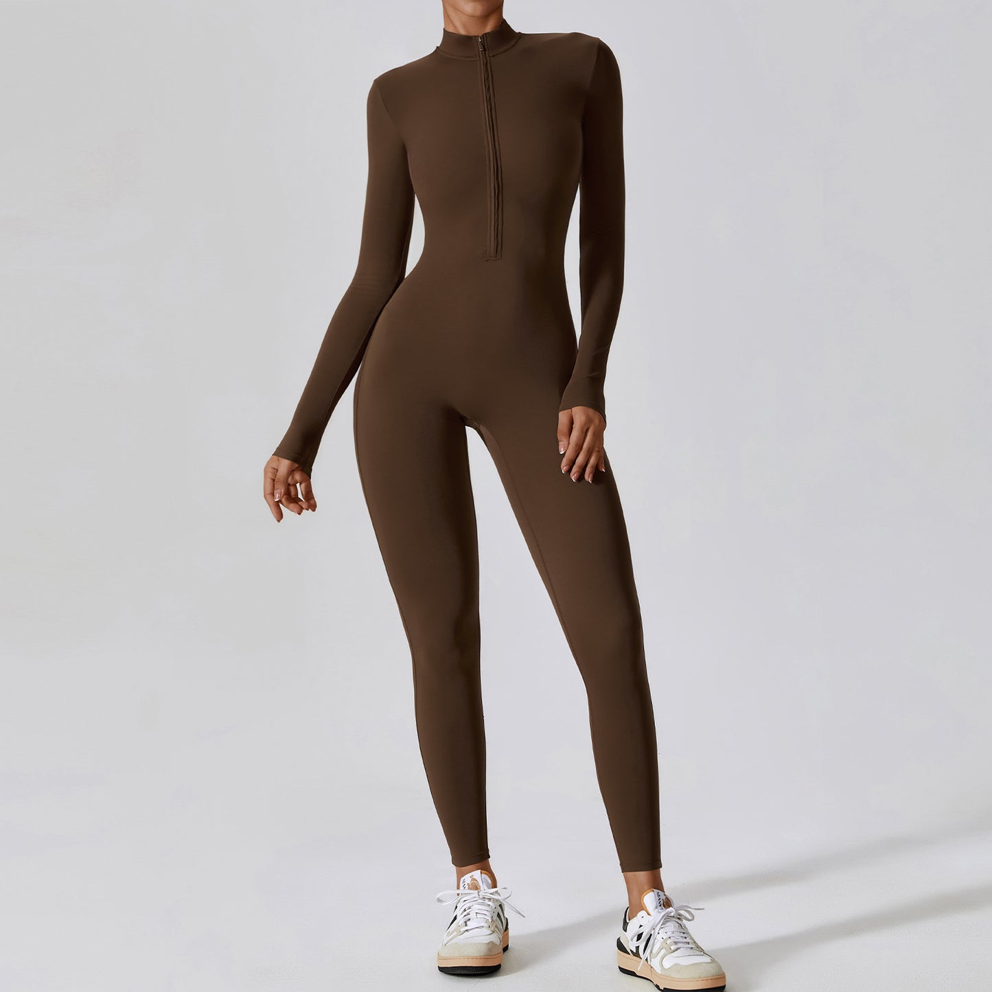 Zipper Naked Long-sleeved Yoga One-piece Suit
