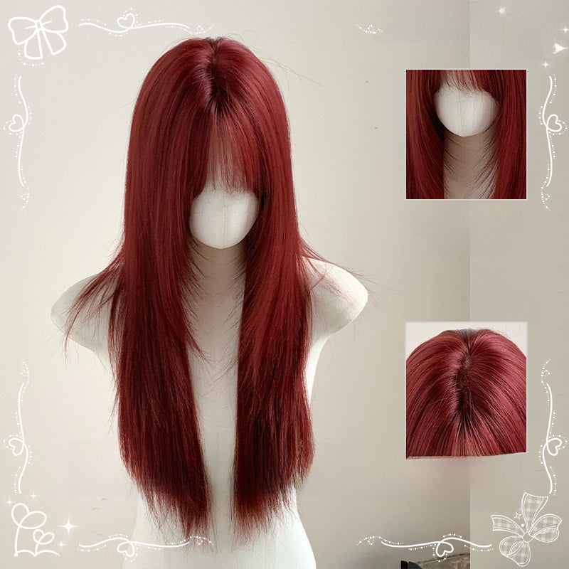 Long Curly Synthetic Wig with Slanted Bangs