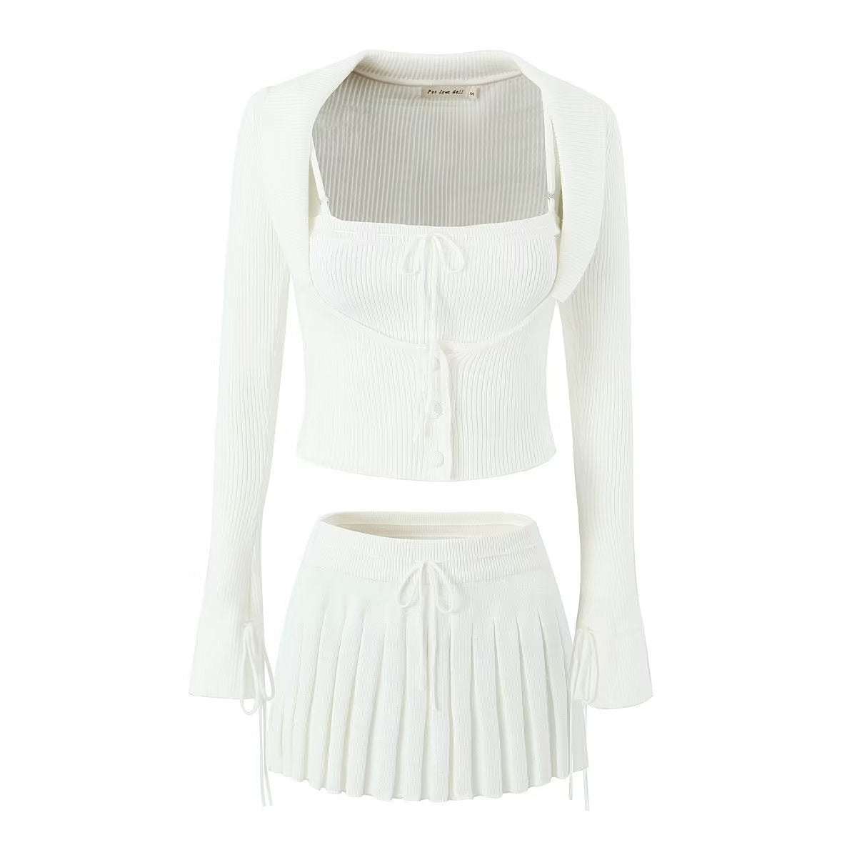 Women's Knit Camisole Long-Sleeve Top and Pleated Skirt Set