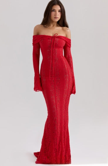 Elegant One-Shoulder Trumpet Sleeve Long Dress