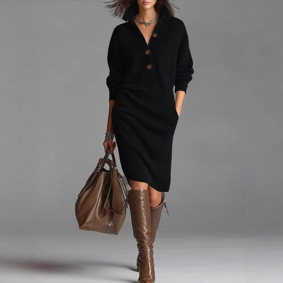Knee-length sweater dress